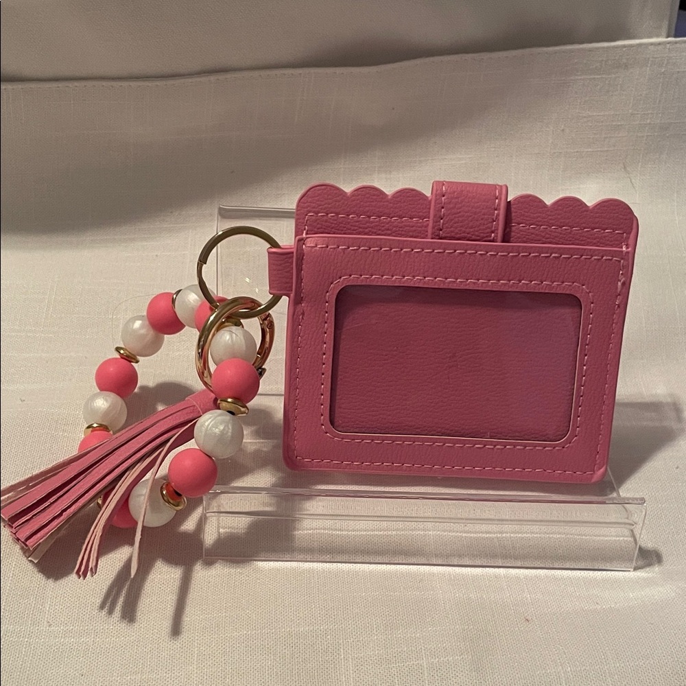 Pink Key & Card Holder with Beaded Tassel